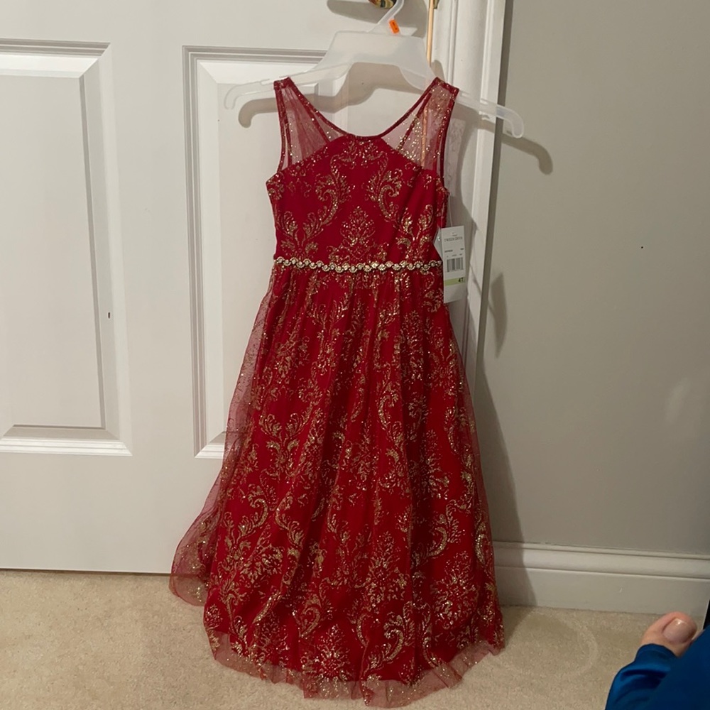 Toddler’s Red & Gold tulle and glitter party dress -  size 4 NEW